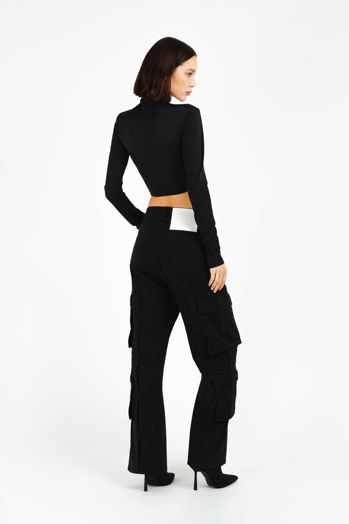 Barrow Long Sleeve Cropped Lycra Top Donna Camicie Nere | 238617-NSB